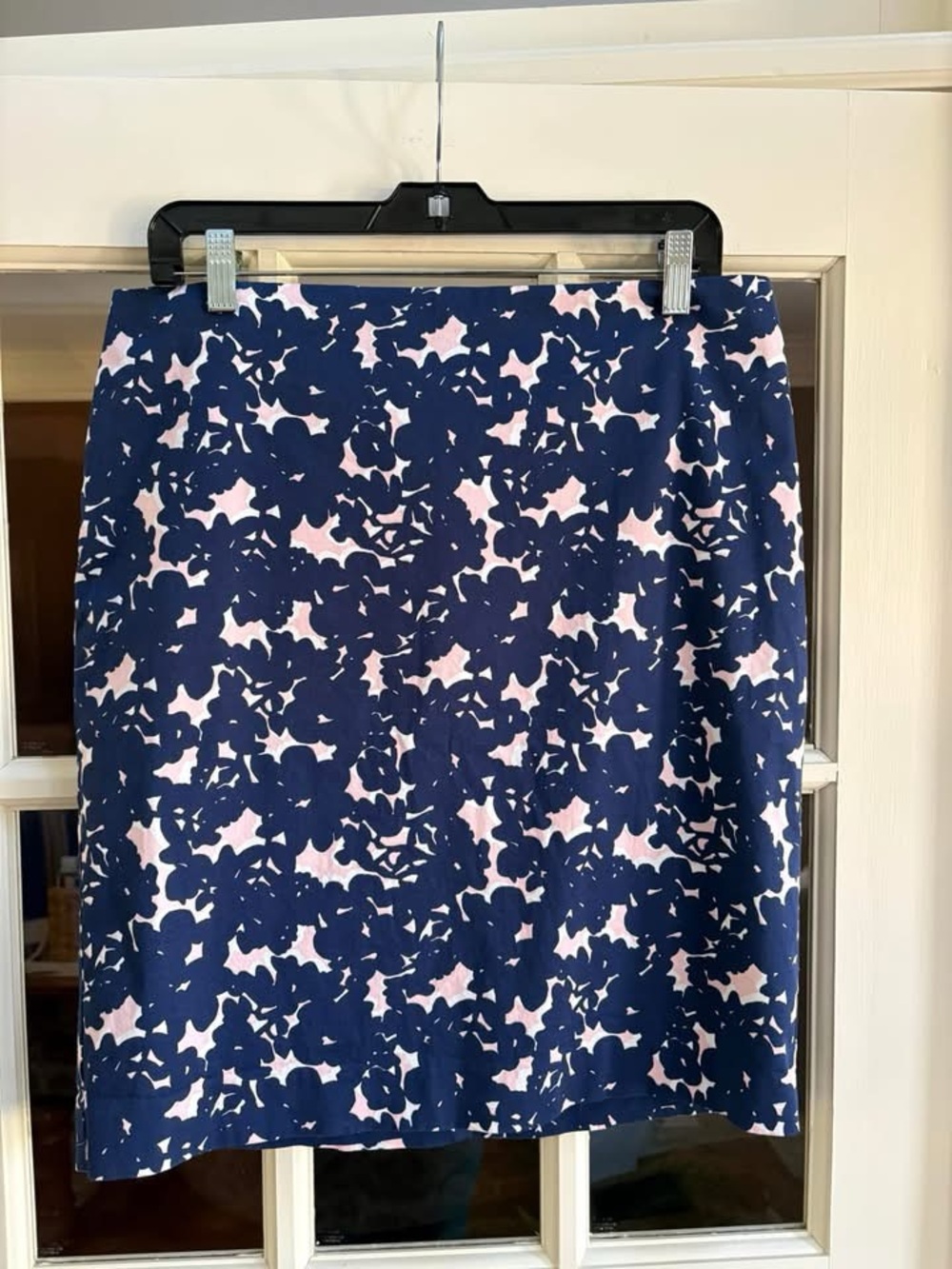Talbots Navy and Light Pink Floral A-Line Skirt
